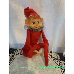 Vtg Japan Knee-Hugger Elf Doll/Shelf Sitter Christmas Pixie back pocket AS IS